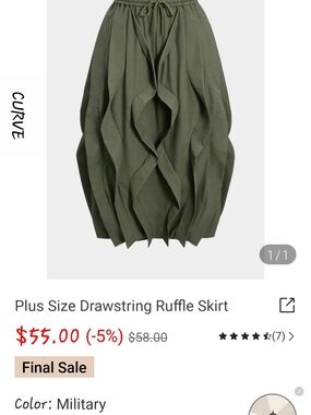 Curve Plus-Size Drawstring Ruffle Skirt in Military Green